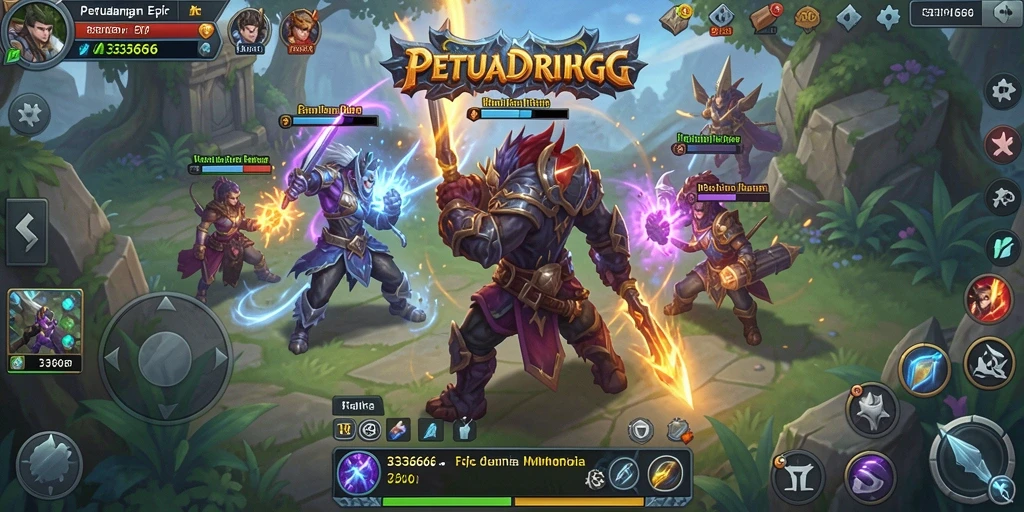 Screenshot gameplay 333666 yang menunjukkan pertempuran epik dan eksplorasi dunia.