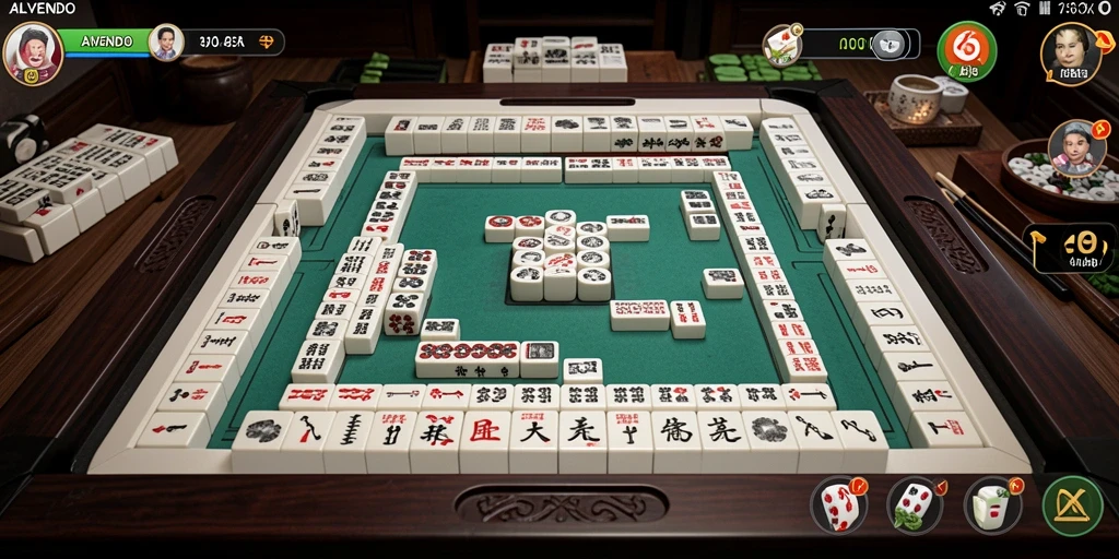 Tampilan gameplay seru dalam ALVENDO dengan ubin Mahjong yang menantang.