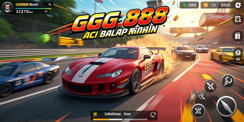 Tangkapan layar dari gameplay GGG888 yang menunjukkan balapan yang mendebarkan.
