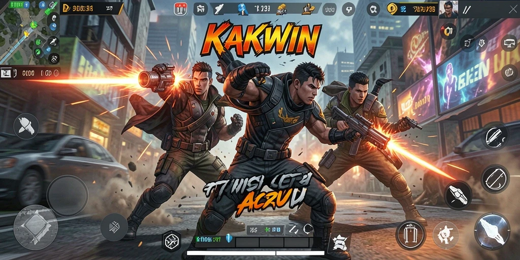 Tangkapan layar utama KAKWIN menampilkan aksi pertempuran yang mendebarkan.