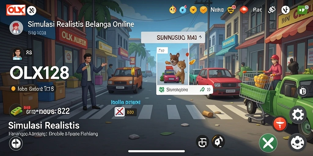 Tampilan gameplay OLX128 dengan pengalaman berbelanja interaktif.