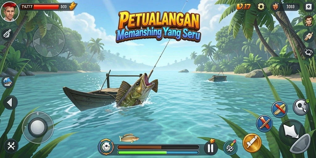 Screenshot utama TYA777 menampilkan gameplay memancing yang mendebarkan.